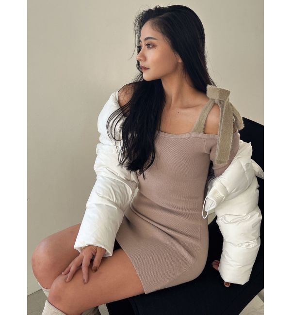 GYDA「shoulderリボンタイトリブニットワンピース」|ワンピース|