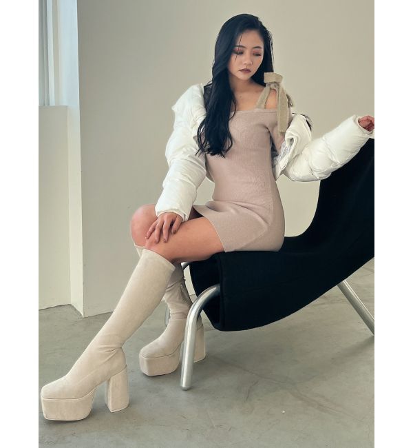 GYDA「shoulderリボンタイトリブニットワンピース」|ワンピース|