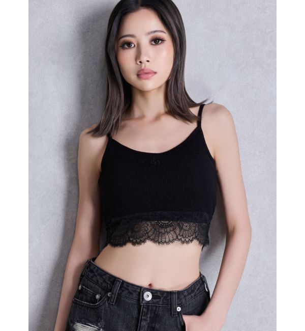 GYDA「GGラメワッフルレースビスチェ」|キャミソール|ブラック