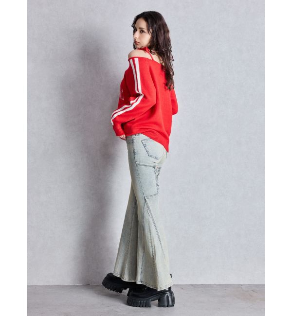 GYDA「Seize the momentオフショルリボンニットトップス」|ニット・セーター|