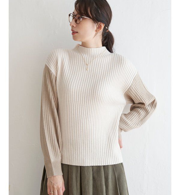 ikka「配色ワイドリブニット」|プルオーバー|