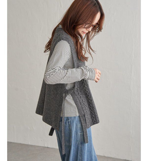 Lbc with Life「ウール混サイドリボンケーブルベスト」|ニット・セーター|