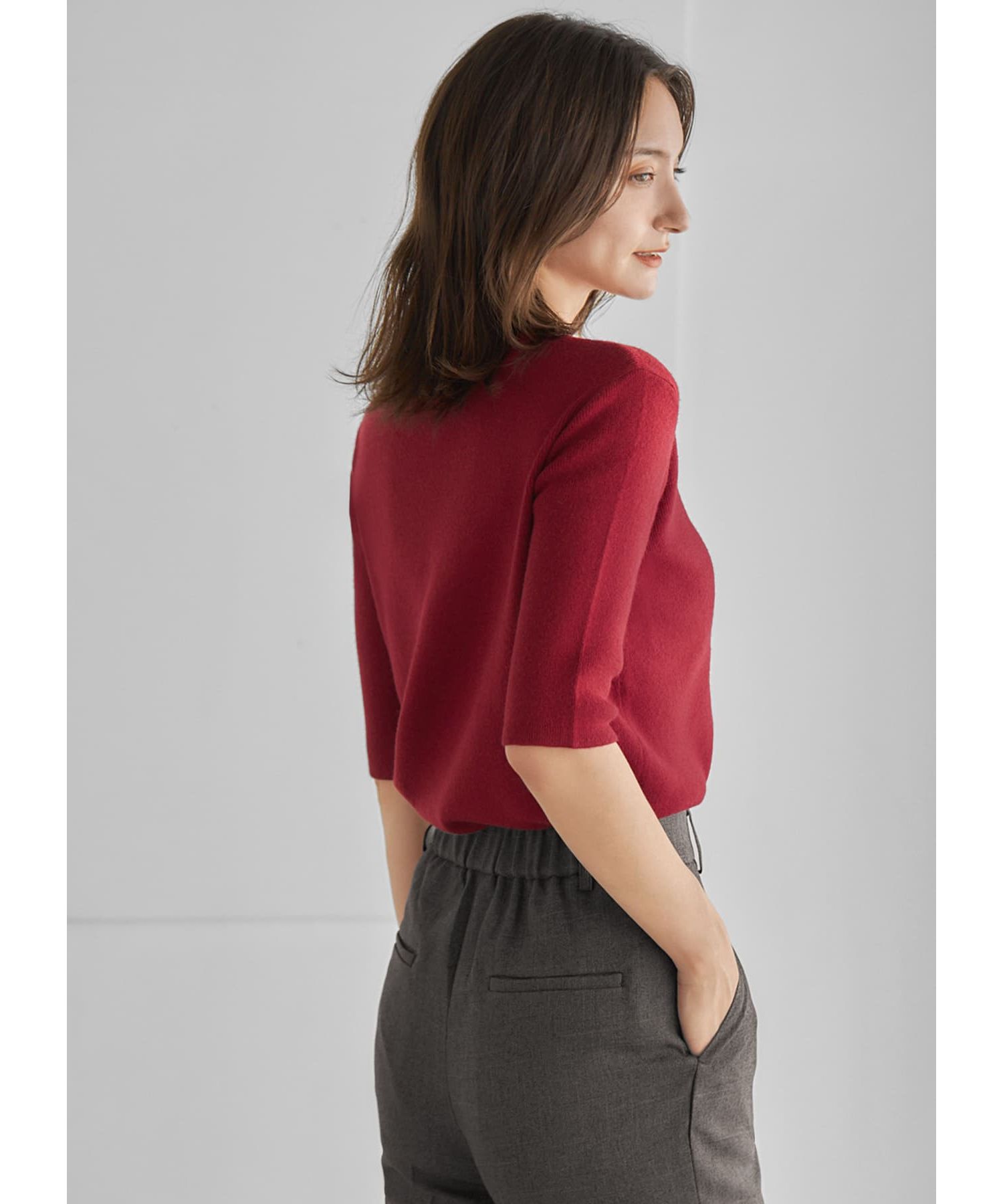 STYLE DELI「ソフトタッチ◆５分袖ハイネックトップス」|ニット・セーター|