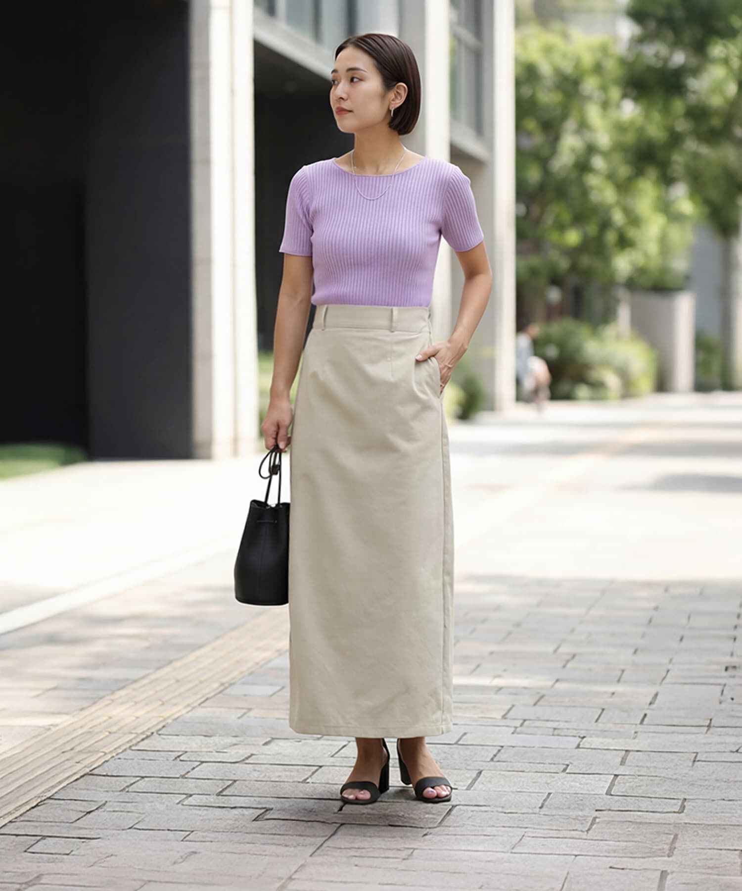 STYLE DELI「スッキリとした薄手ハリ感Aラインスカート」|台形|