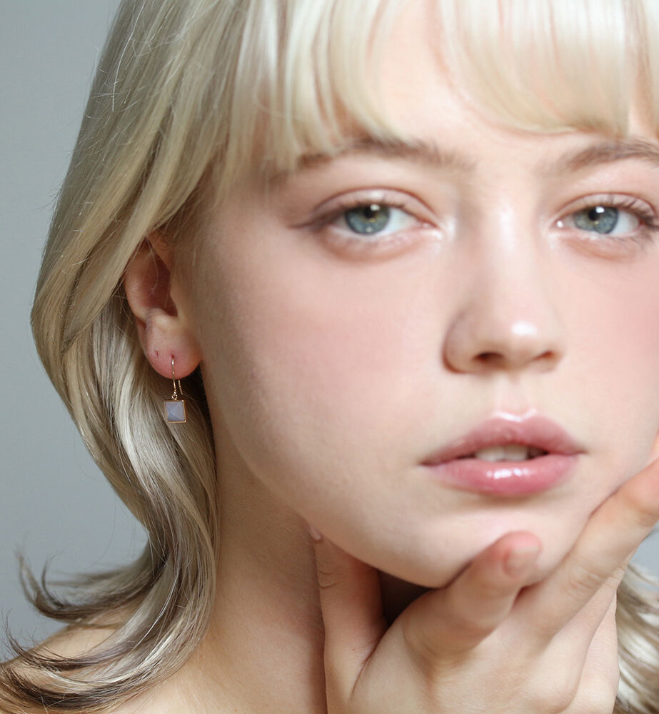  「カラーストーン スクエア フック ピアス | K10YG」|ピアス|