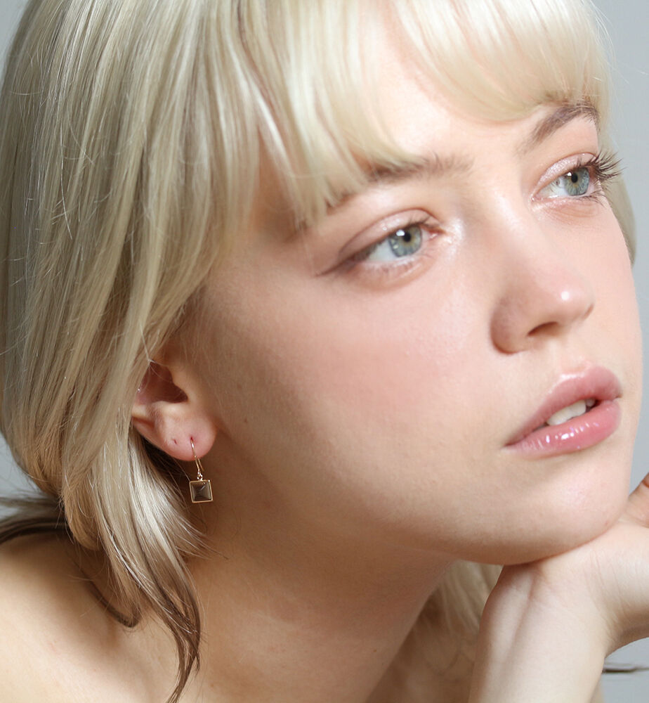  「カラーストーン スクエア フック ピアス | K10YG」|ピアス|