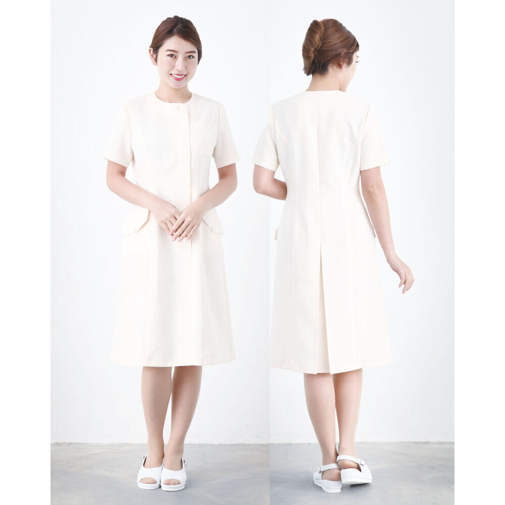 BACKYARD FAMILY「事務 ワンピース 通販 LindeLin LDL-1403 事務服 エステ ユニフォーム 医療事務」|ワンピース|ホワイト1