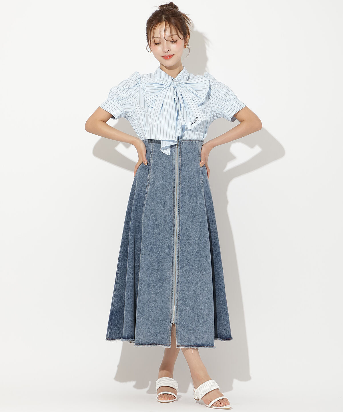 アンドクチュール「センターZIPデニムスカート」|スカート|ダークブルー