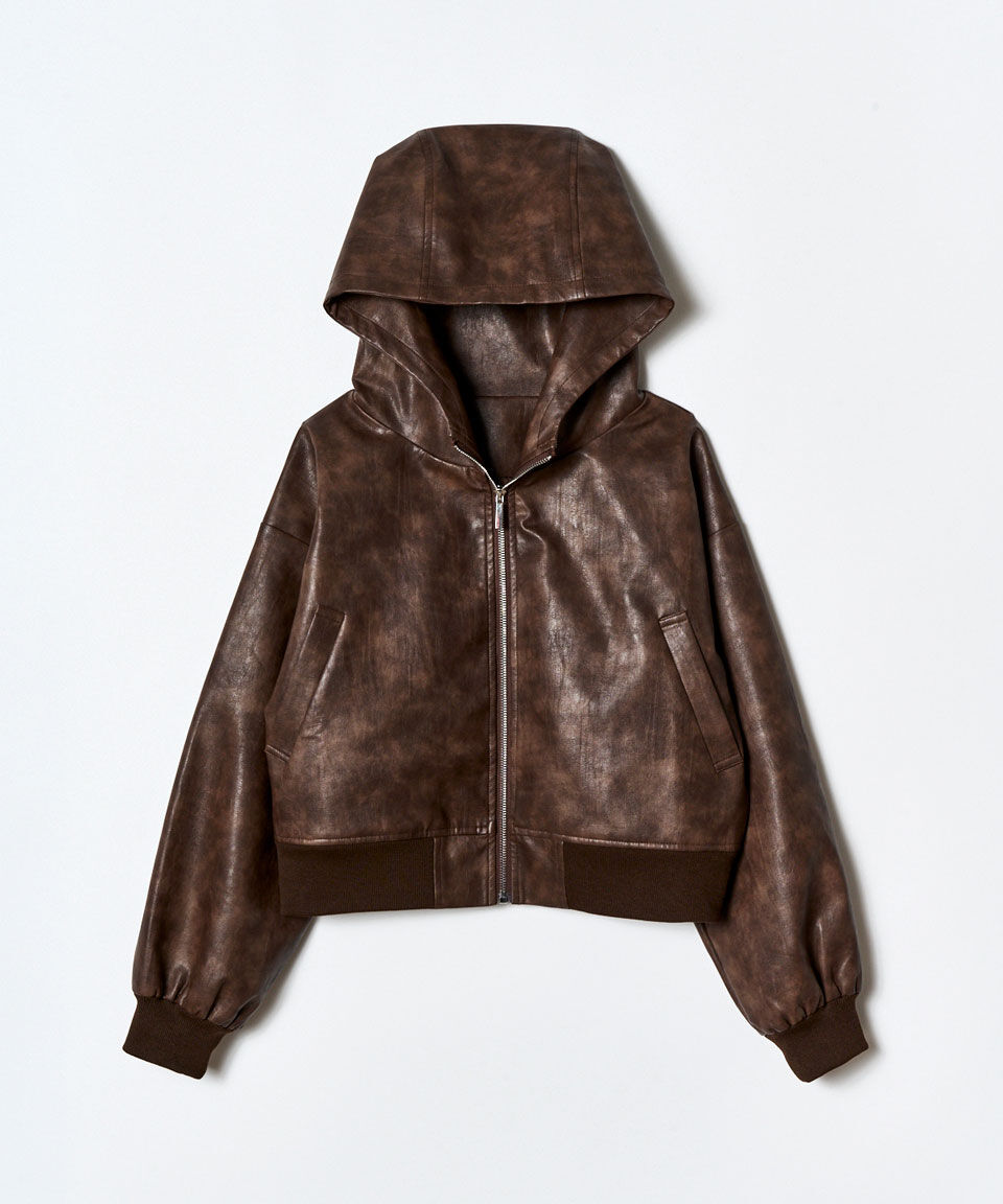 REDYAZEL「ヴィンテージライクレザーフーディブルゾン」|ブルゾン・スタジャン|