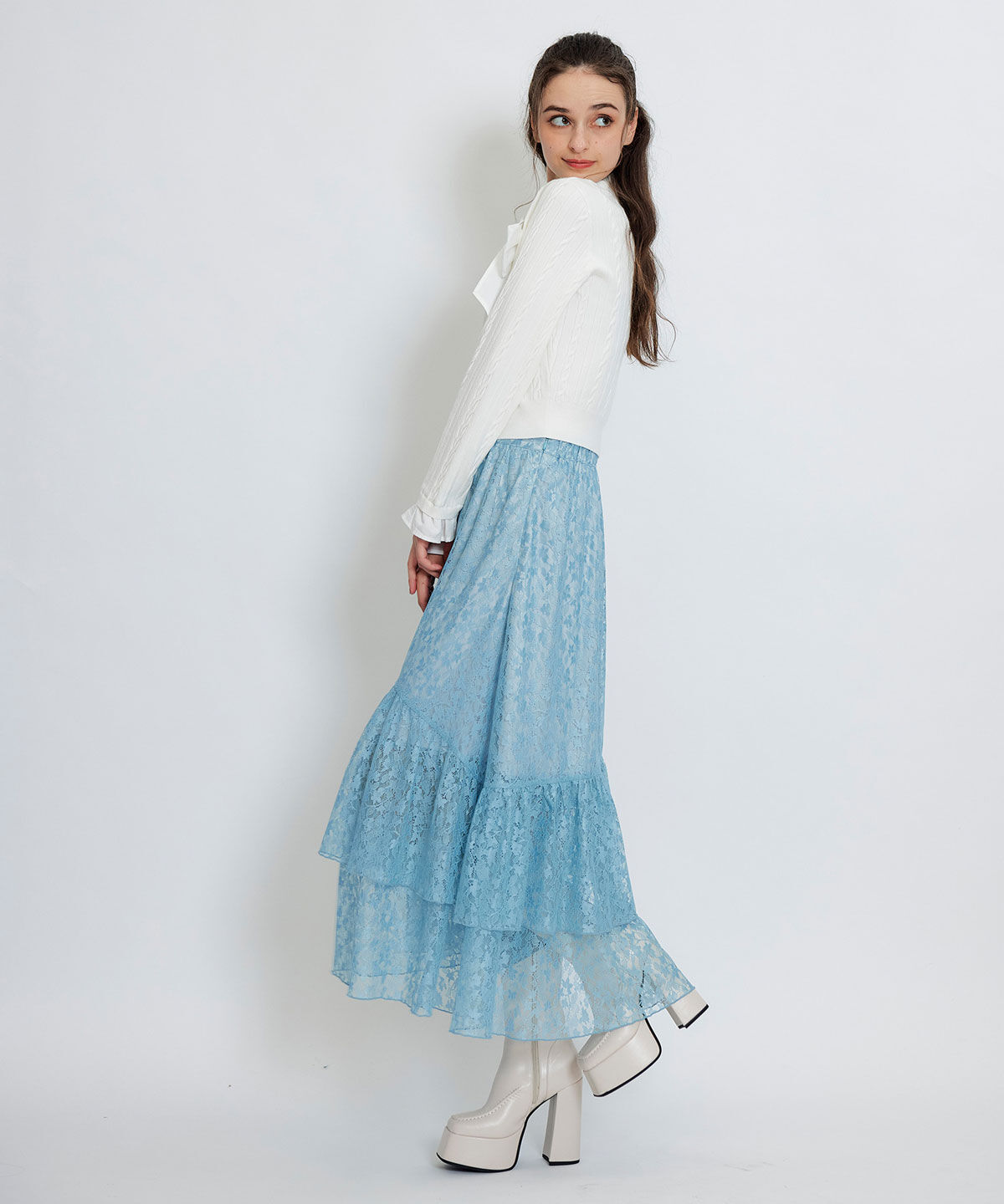 REDYAZEL「スリットレースフレアロングスカート」|フレア|