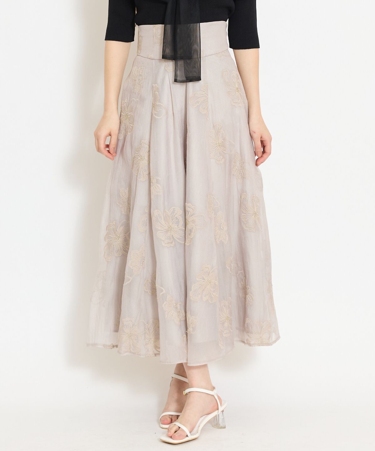 WILLSELECTION「フラワー刺繍シアースカート」|フレア|