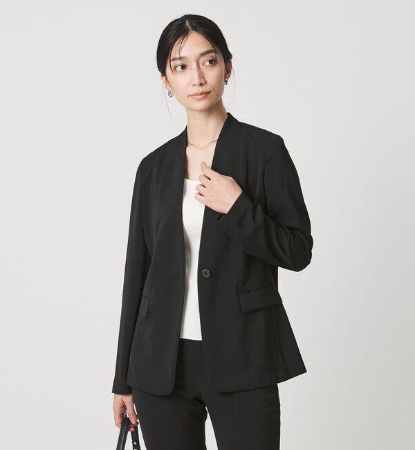 UNITED ARROWS「FEEL CLEAN Vノーカラー ジャケット ‐防しわ ストレッチ UVカット‐」|ノーカラージャケット|BLACK