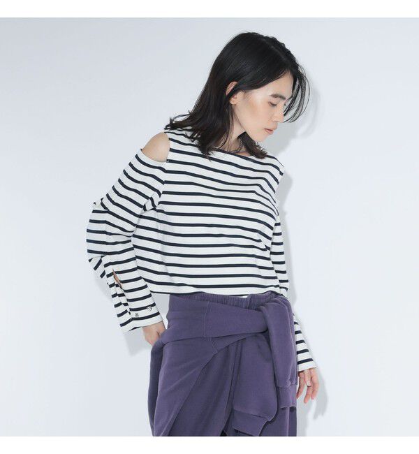 BEAMSBOY「maturely / ボーダー オープン ショルダー ロングスリーブ カットソー」|Tシャツ・カットソー|NAVY/WHT