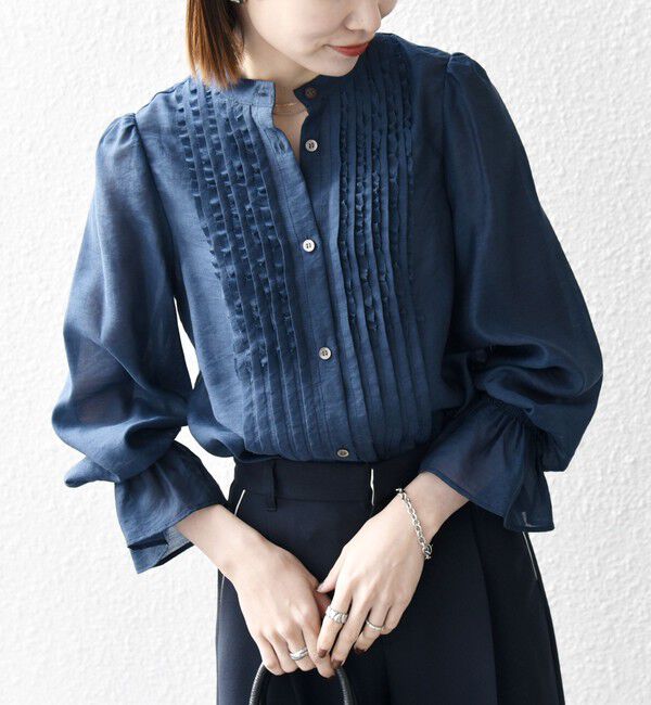 SHIPS any「《一部追加予約》SHIPS any:〈手洗い可能〉シアー フリル バンドカラー シャツ ブラウス」|シャツ・ブラウス|