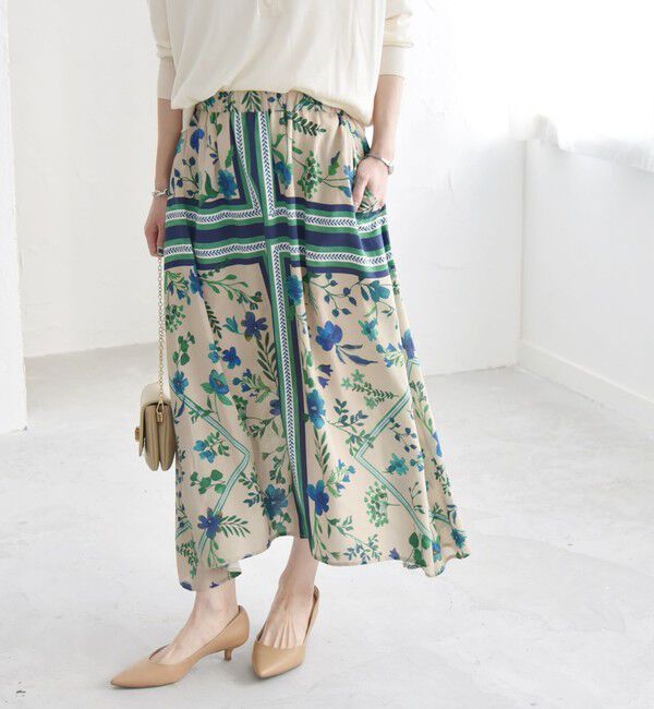 quaranciel「quaranciel: SPRINTEX フラワーパネル柄 スカーフ フレア スカート」|スカート|