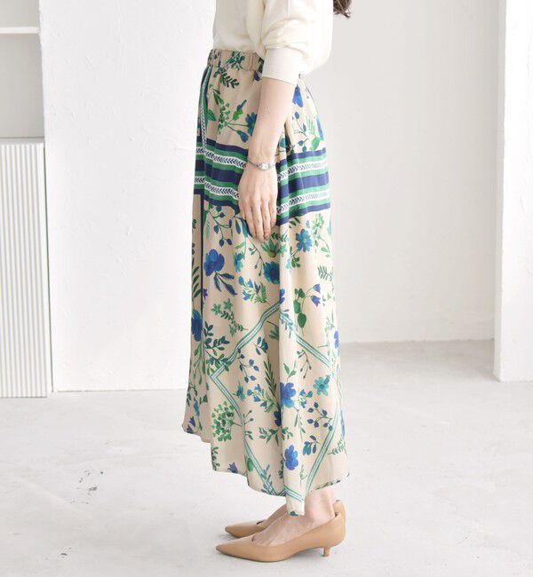 quaranciel「quaranciel: SPRINTEX フラワーパネル柄 スカーフ フレア スカート」|スカート|