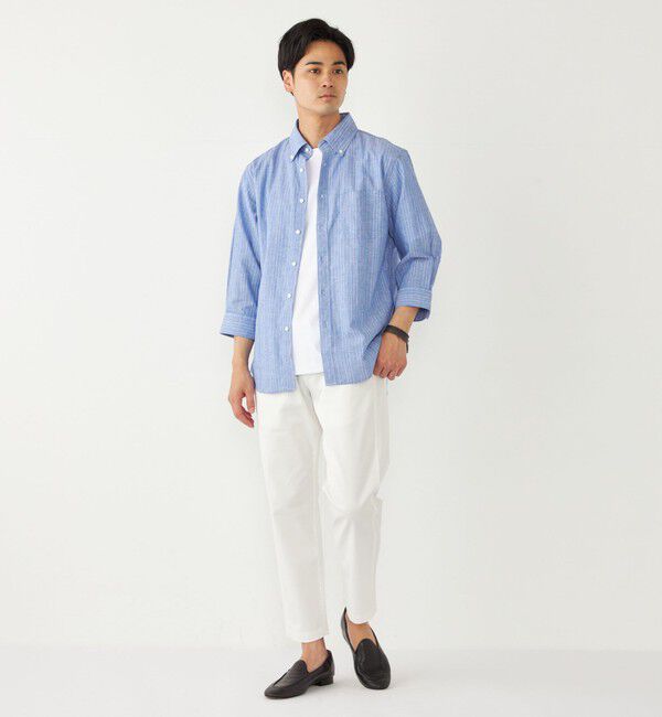 SHIPS Colors 「SHIPS Colors:コットン リネン ストライプ 7分袖 シャツ」|シャツ・ブラウス|