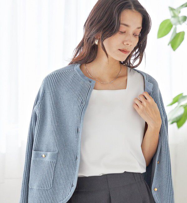 SHIPS for women「2WAY サテン &times; カットソー スクエア タンクトップ」|タンクトップ|ホワイト