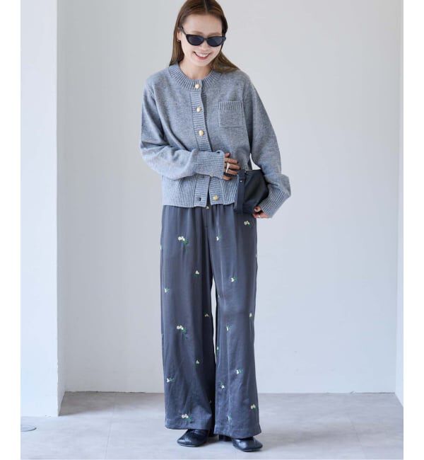 OUTDOOR PRODUCTS Usual Things「フラワーエンブロイダリーサテンイージーパンツ」|スラックス|