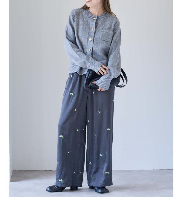 OUTDOOR PRODUCTS Usual Things「フラワーエンブロイダリーサテンイージーパンツ」|スラックス|