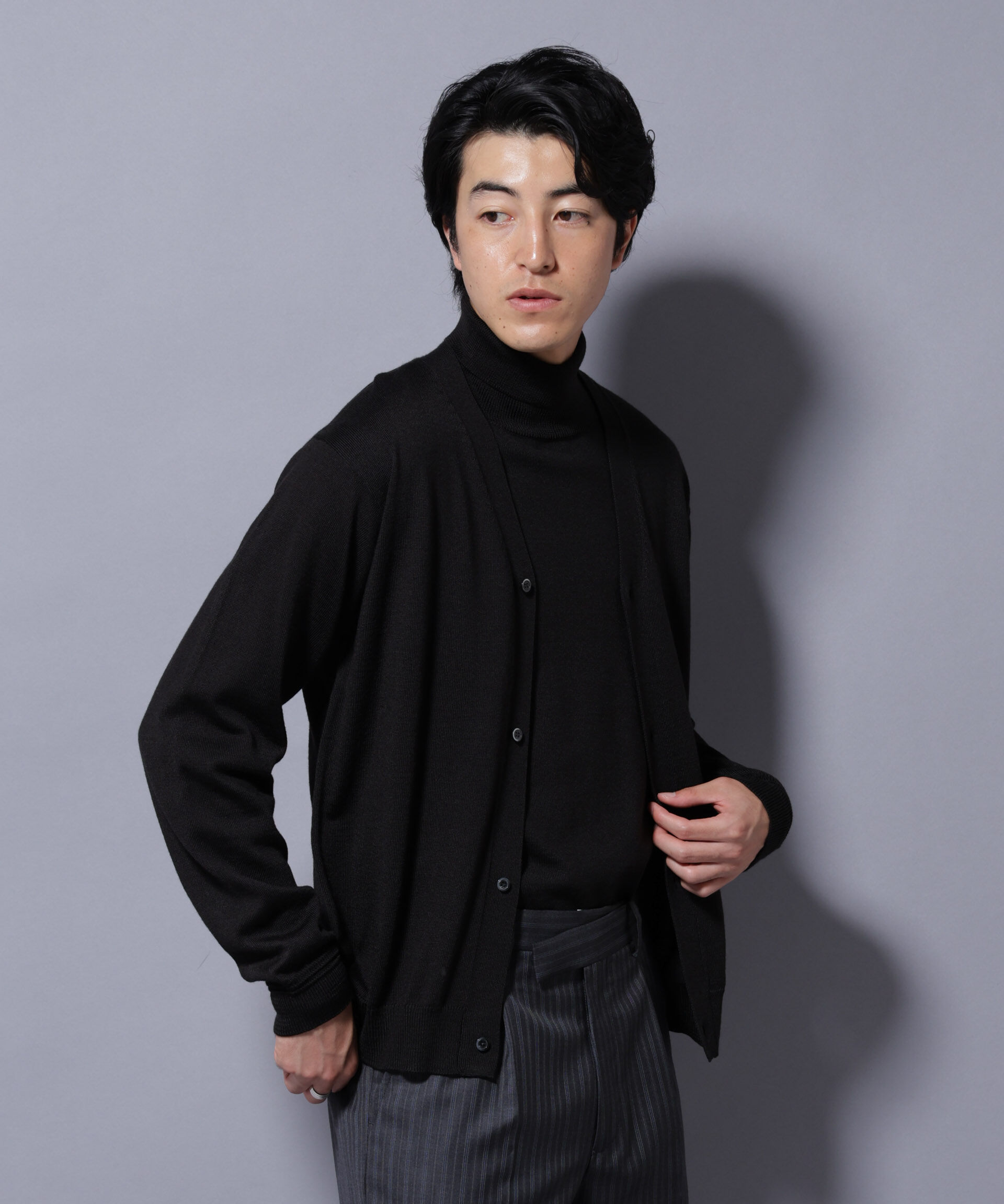 nano･universe「タスマニアミックスベーシックカーディガン」|ニット・セーター|ブラック