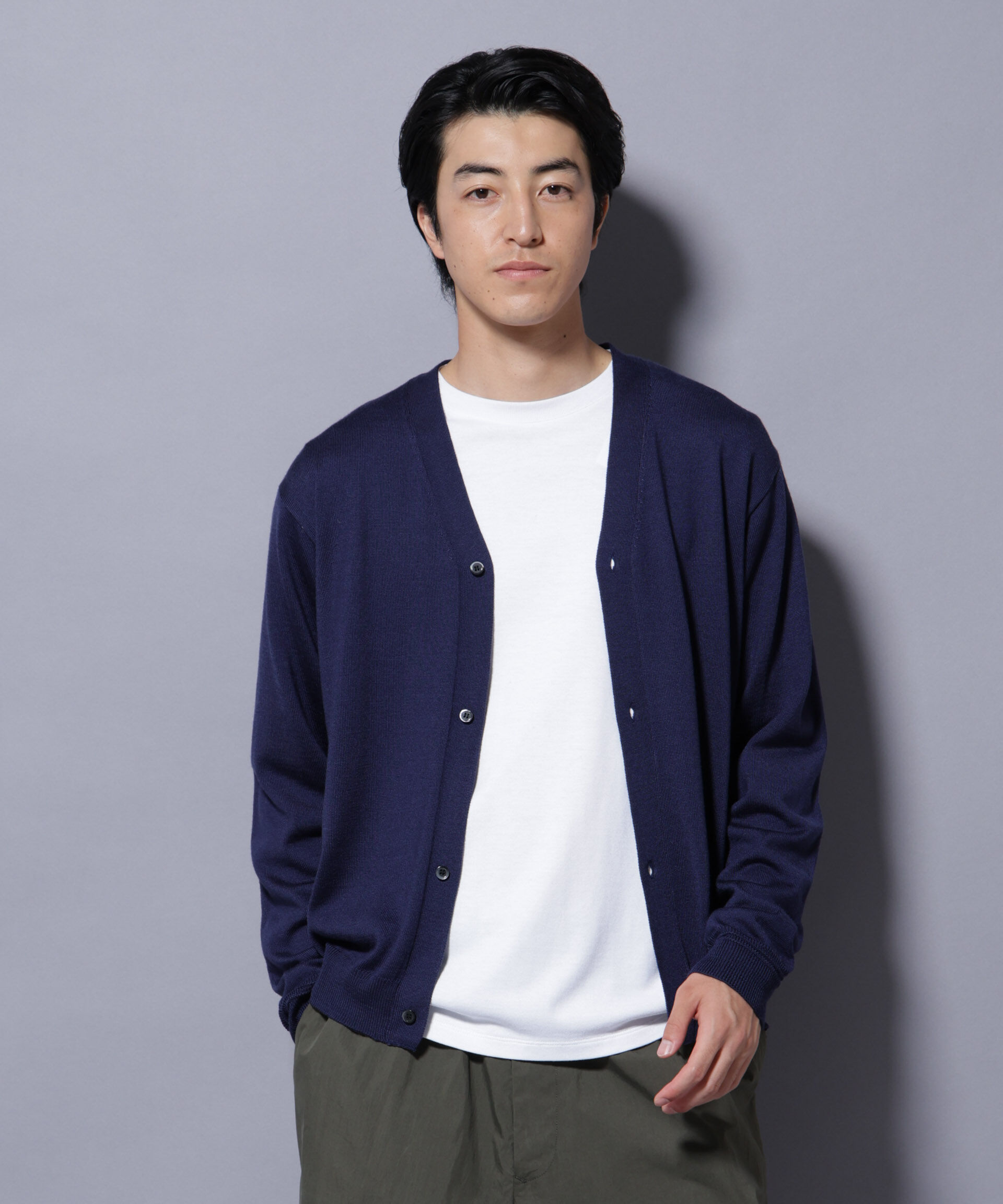 nano･universe「タスマニアミックスベーシックカーディガン」|ニット・セーター|ネイビー