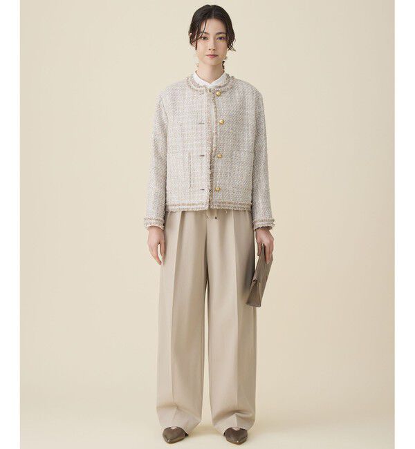 自由区「【オンオフ使える・セレモニー】ファンシーノットツイードノーカラー ジャケット」|ノーカラージャケット|