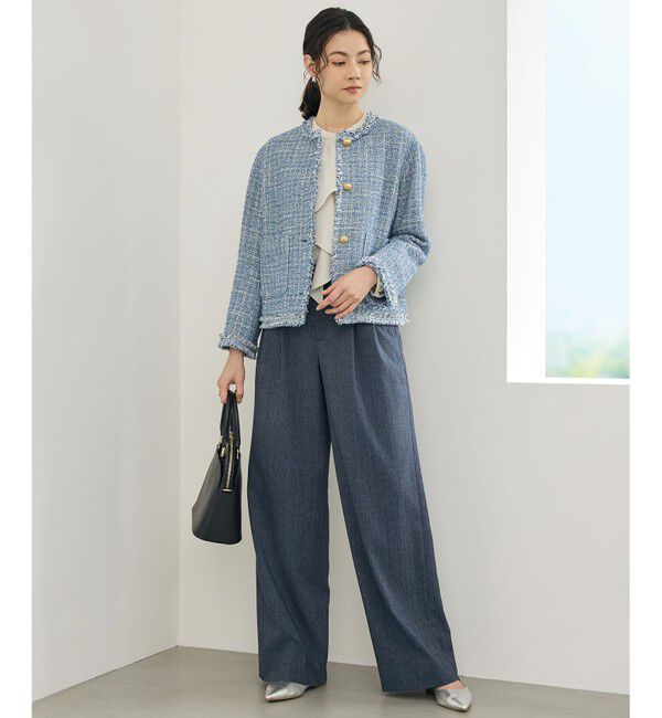 自由区「【オンオフ使える・セレモニー】ファンシーノットツイードノーカラー ジャケット」|ノーカラージャケット|