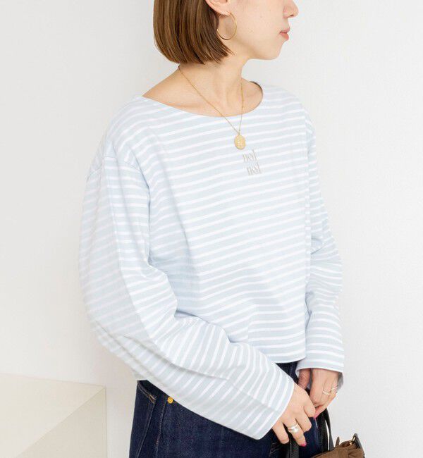 NOLLEY'S「【nolnol/ノルノル】ウォッシャブルシルケットボーダーショートT」|Tシャツ・カットソー|ブルー系3