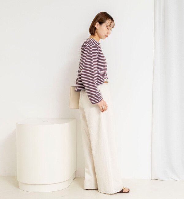 NOLLEY'S「【nolnol/ノルノル】ウォッシャブルシルケットボーダーショートT」|Tシャツ・カットソー|