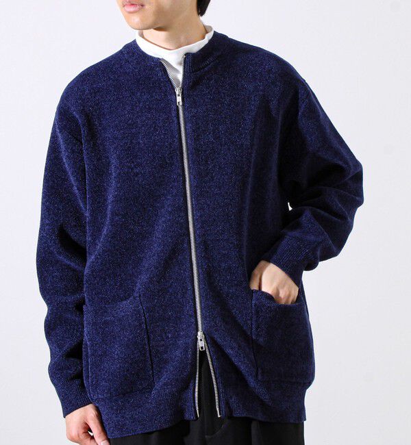 GLOSTER「【チクチクしないニットシリーズ】モールダブルフェイス クルージップカーデ」|カーディガン|ネイビー