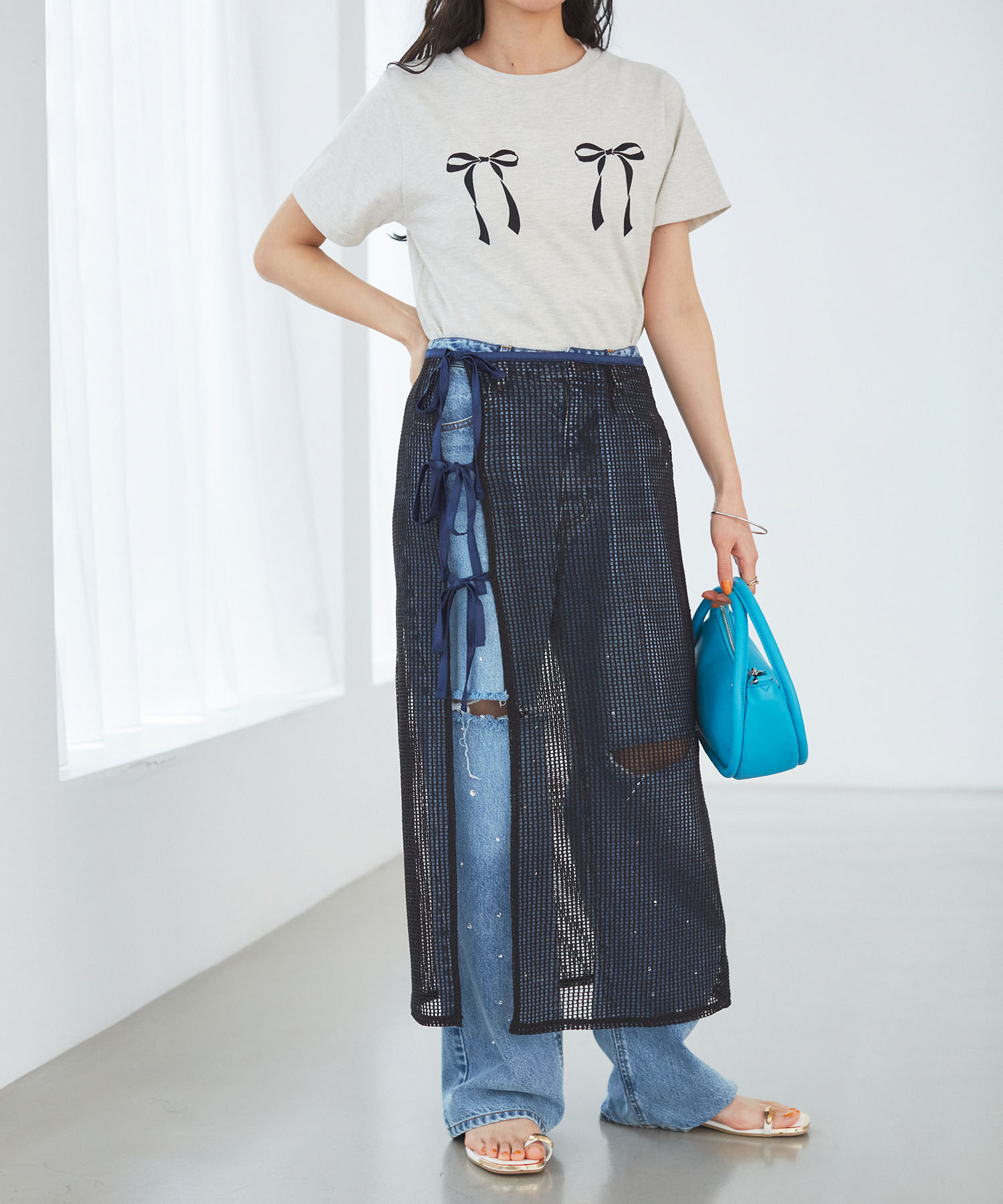 VIS「レイヤードラメメッシュIラインスカート」|スカート|