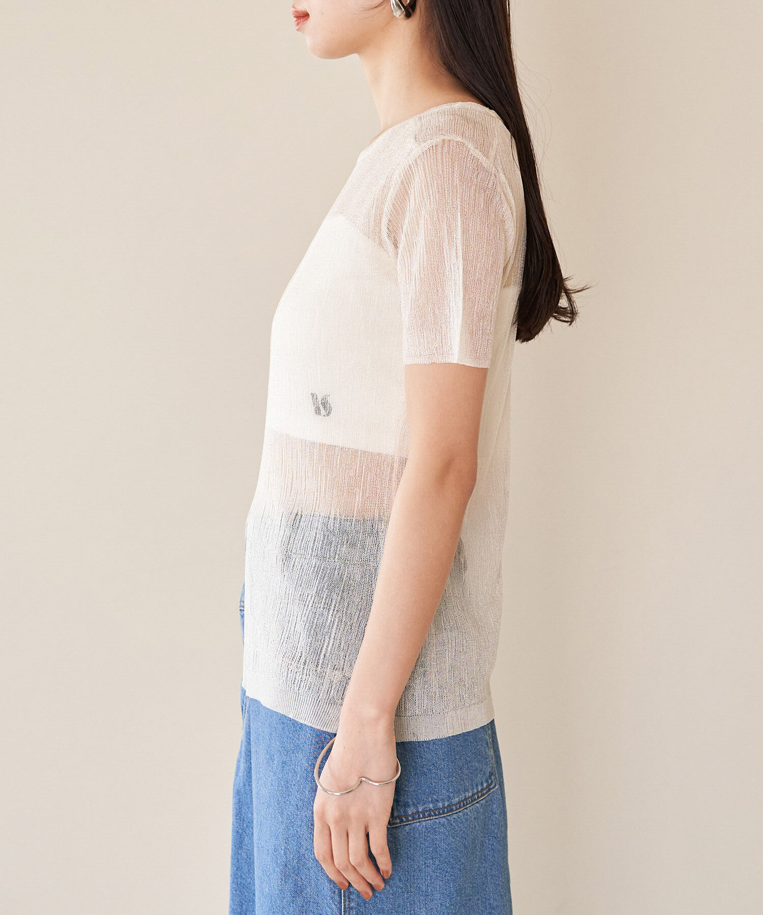 VIS「【洗える】裾スリットシアーニットプルオーバー」|ニット・セーター|