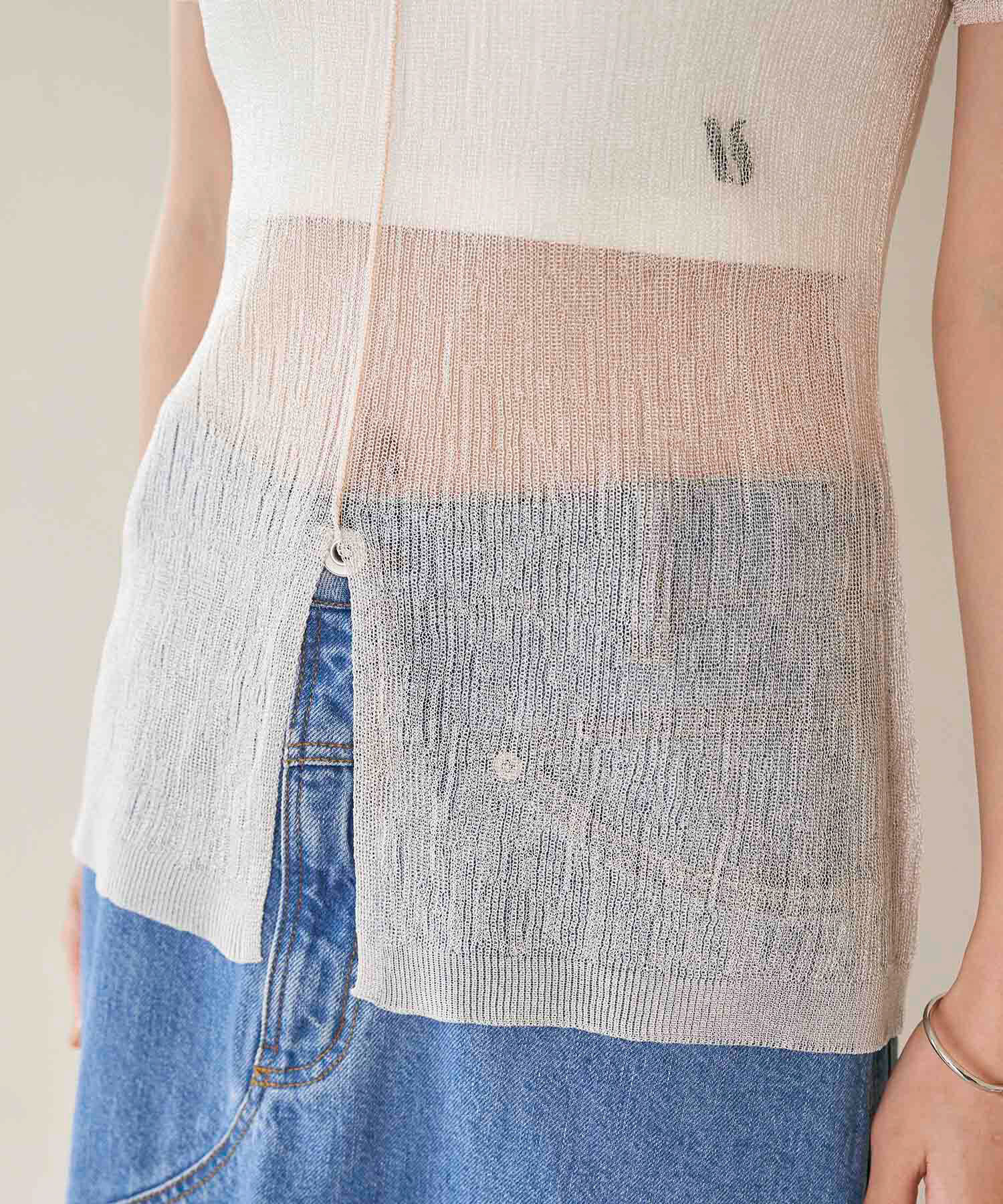 VIS「【洗える】裾スリットシアーニットプルオーバー」|ニット・セーター|