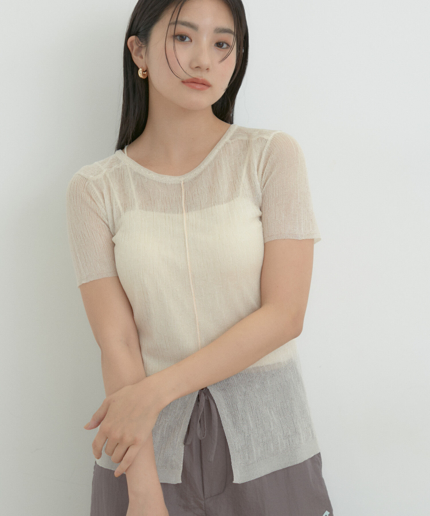 VIS「【洗える】裾スリットシアーニットプルオーバー」|ニット・セーター|