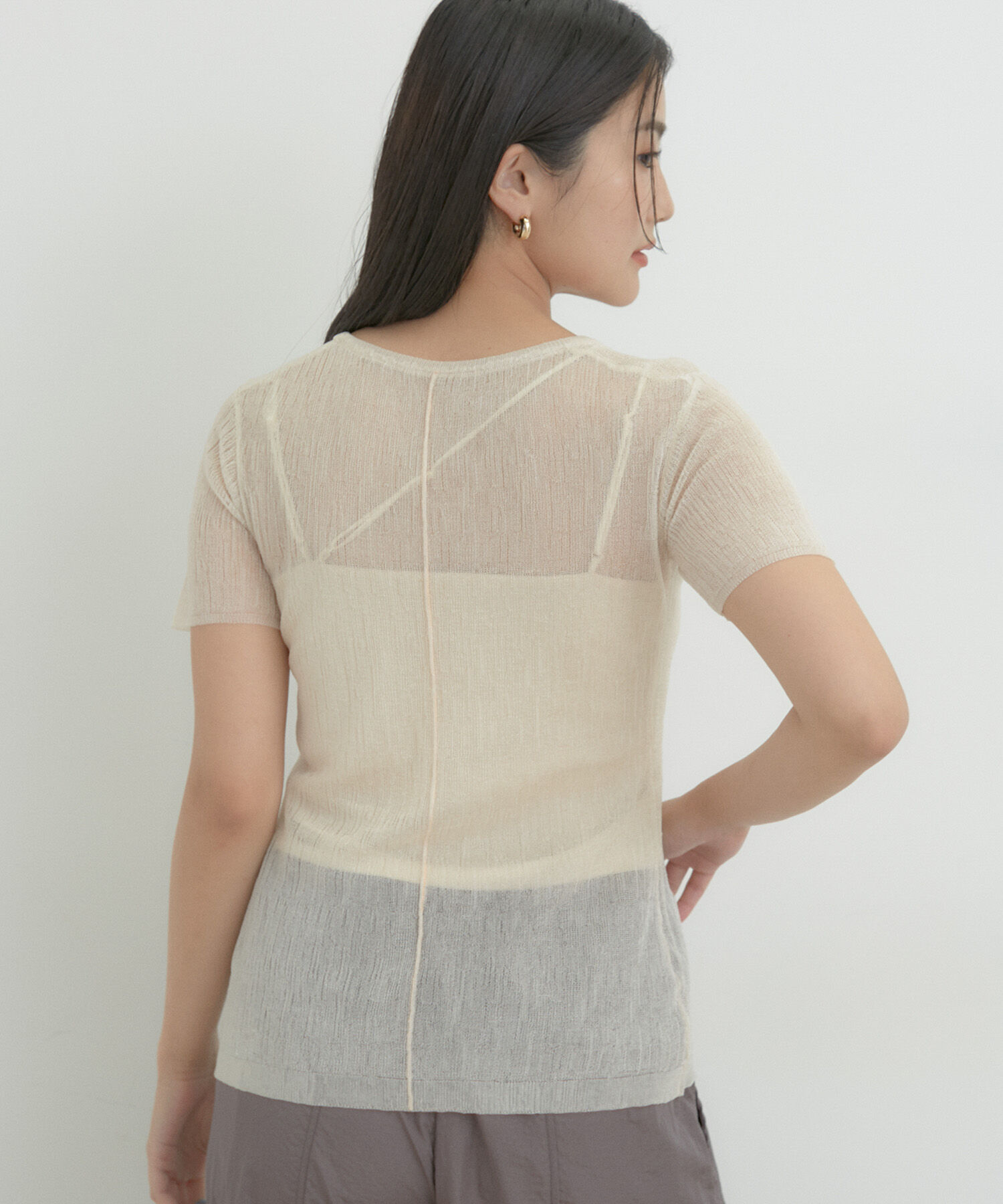 VIS「【洗える】裾スリットシアーニットプルオーバー」|ニット・セーター|