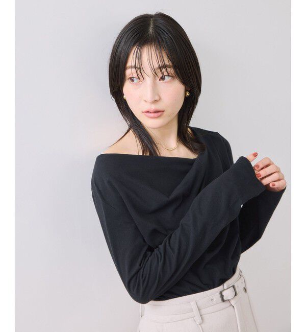 VIS「ドレープオフショルロンT/一部WEB限定カラー・イージーケア」|Tシャツ・カットソー|ブラック(01)