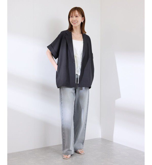 Rope&rsquo;Picnic「【接触冷感・UVカット・速乾】【リネンライク・シリーズ】シアーハーフスリーブジャケット/セットアップ」|テーラードジャケット|