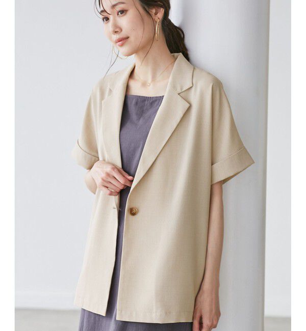 Rope&rsquo;Picnic「【接触冷感・UVカット・速乾】【リネンライク・シリーズ】シアーハーフスリーブジャケット/セットアップ」|テーラードジャケット|