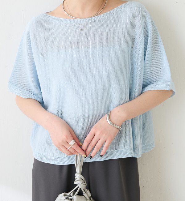  「シャーリーカーンハーフスリーブニット」|ニット・セーター|スカイブルー