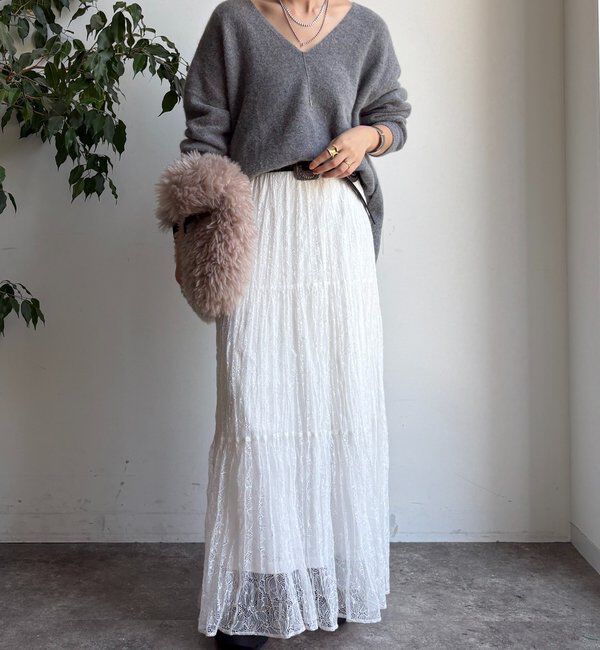  「ファーウール深Vプルオーバー」|ニット・セーター|