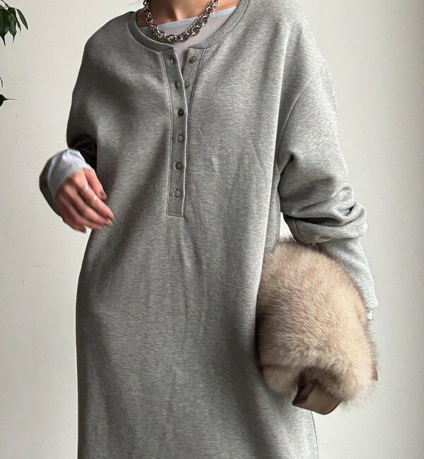  「裏毛裏起毛ヘンリーネックワンピース」|ワンピース|グレー