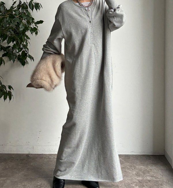  「裏毛裏起毛ヘンリーネックワンピース」|ワンピース|