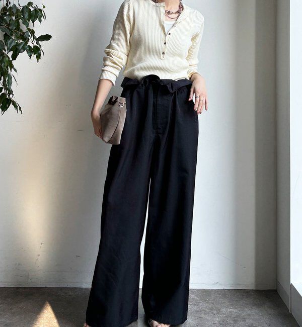  「ウエスト折り返しギャザーパンツ」|チノ|