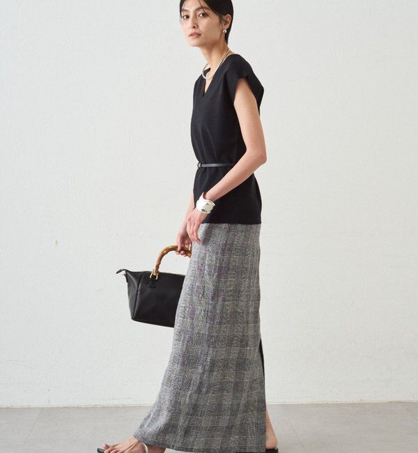  「チェックリネンマキシスカート」|スカート|