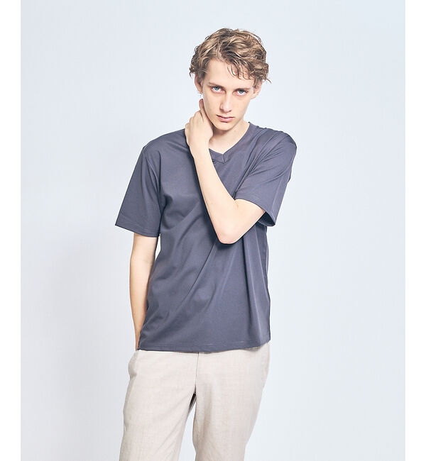 ABAHOUSE「【接触冷感/WEB限定】フリーザー VネックTシャツ /アイスピケ ストレッチ」|Tシャツ・カットソー|