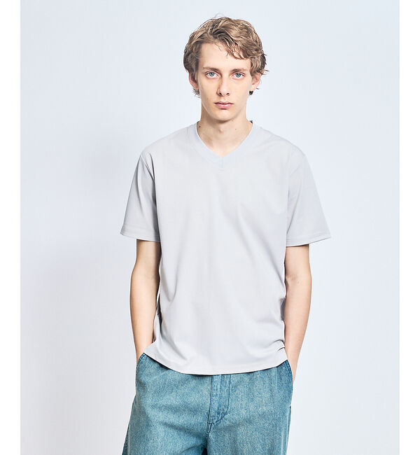 ABAHOUSE「【接触冷感/WEB限定】フリーザー VネックTシャツ /アイスピケ ストレッチ」|Tシャツ・カットソー|ライトグレー