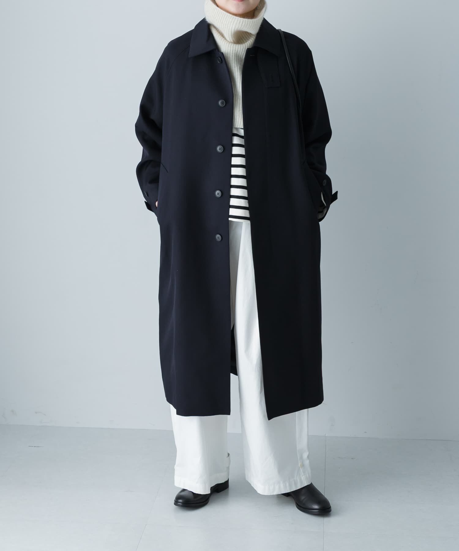 かぐれ「ウーステッドウールコート」|ノーカラーコート|