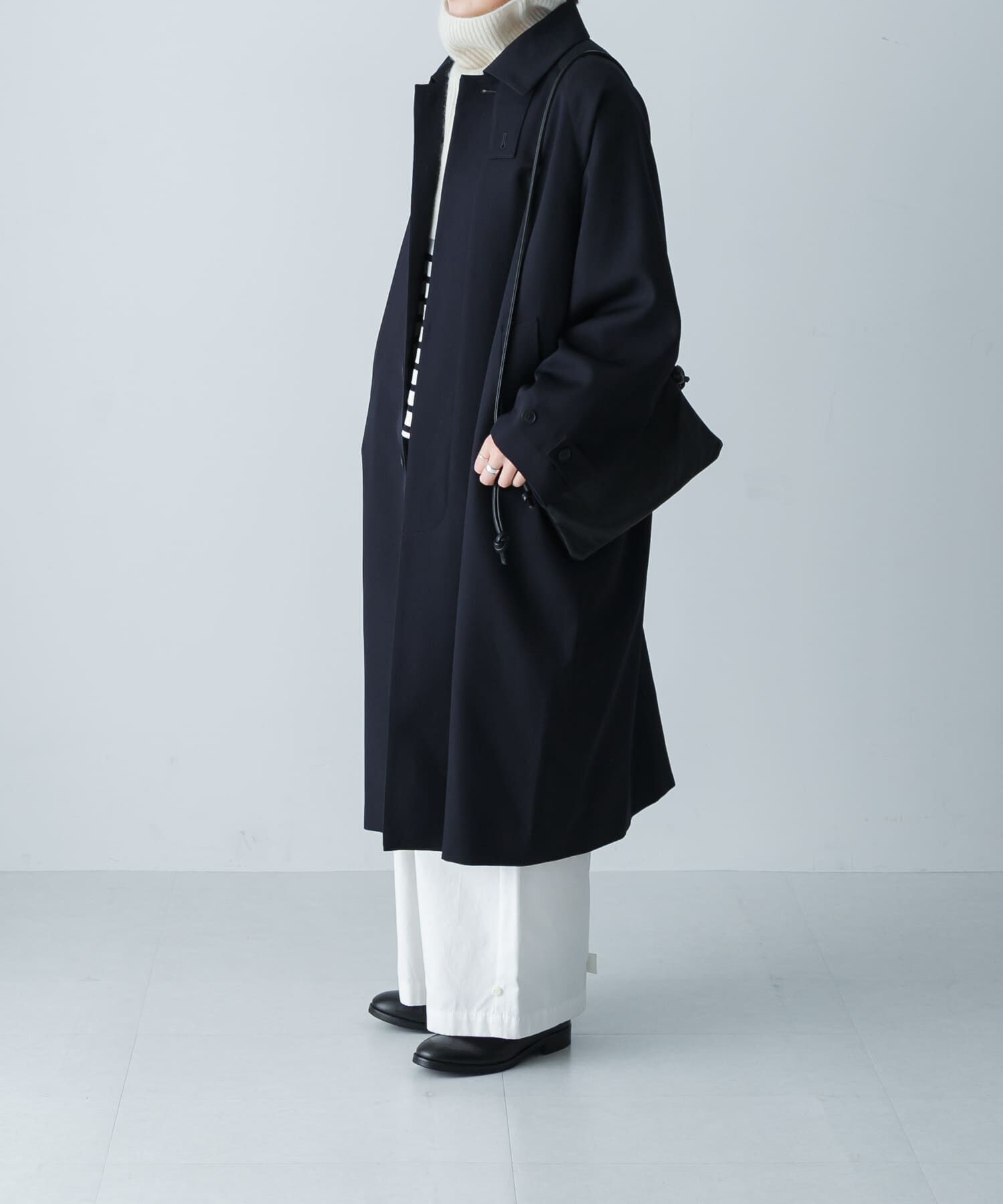 かぐれ「ウーステッドウールコート」|ノーカラーコート|