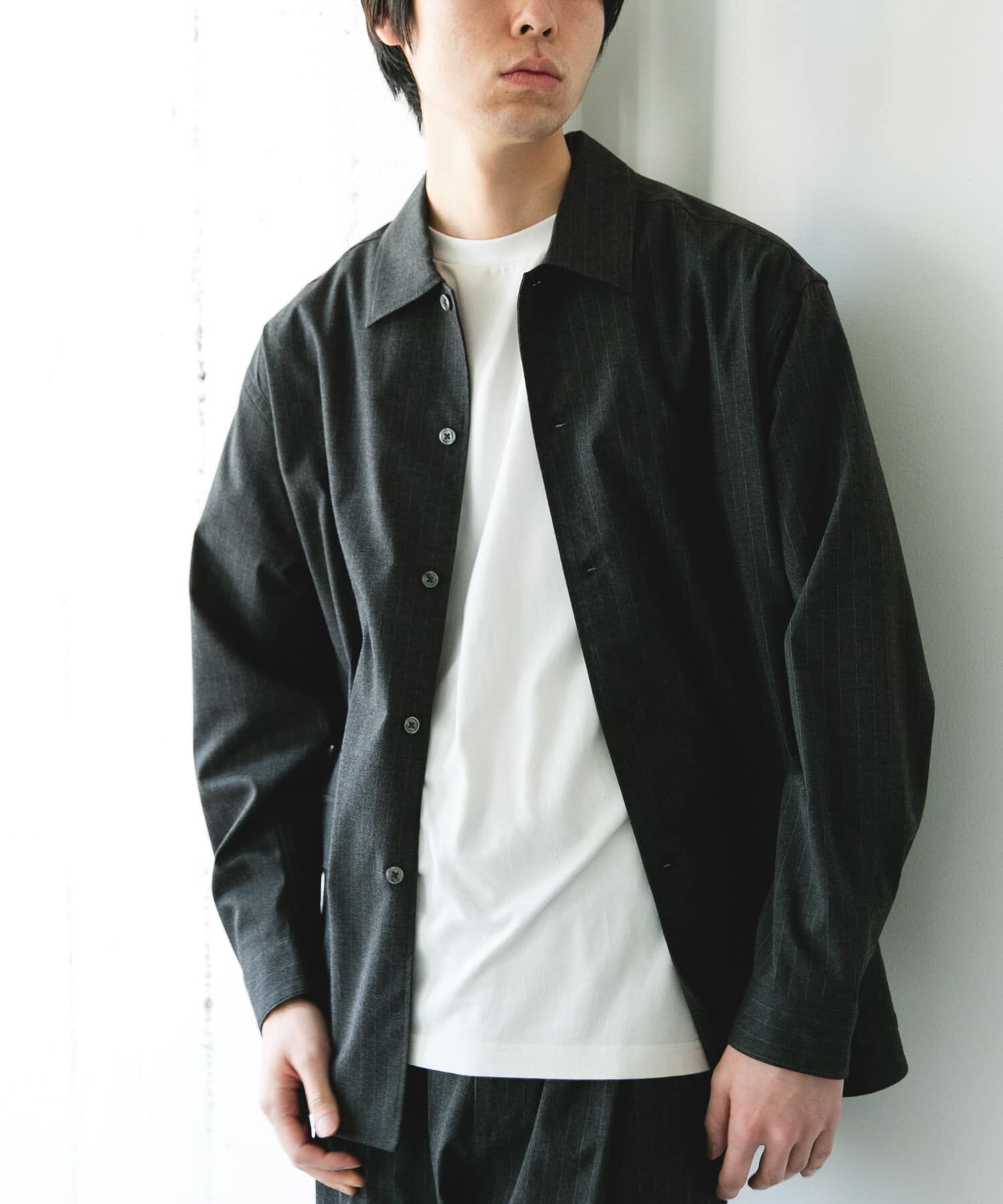 URBAN RESEARCH DOORS「ウールライクシャツジャケット」|ノーカラーコート|